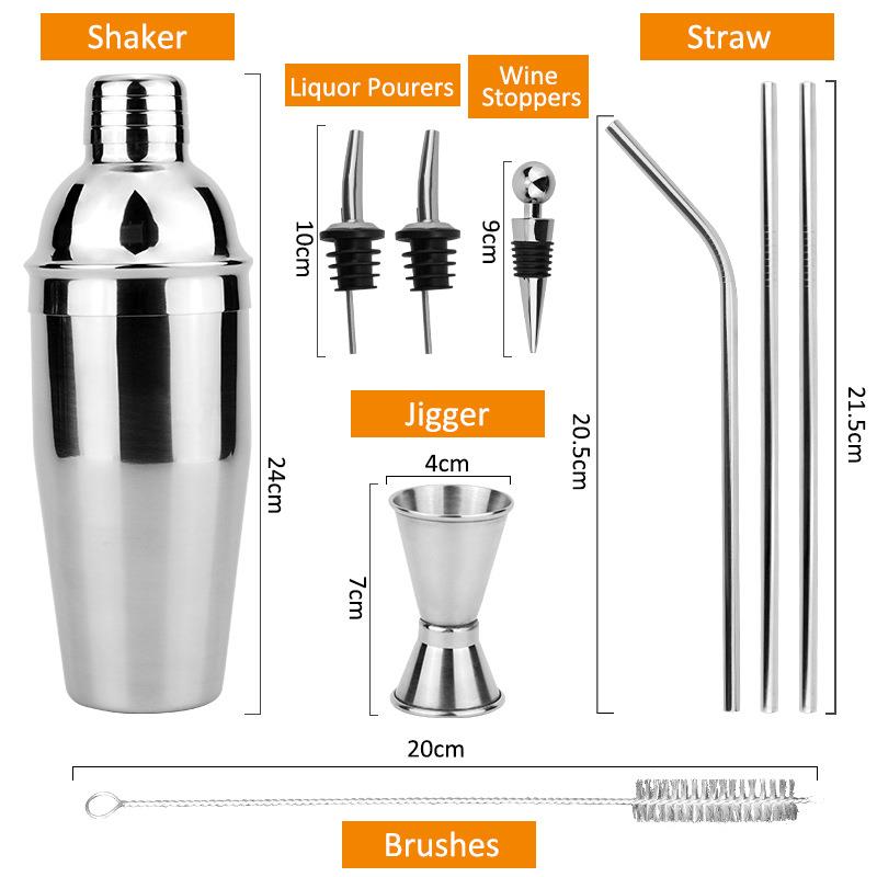 境不锈14779钢鸡尾酒酒调器跨手摇壶雪克壶椭圆竹架底座调酒套装