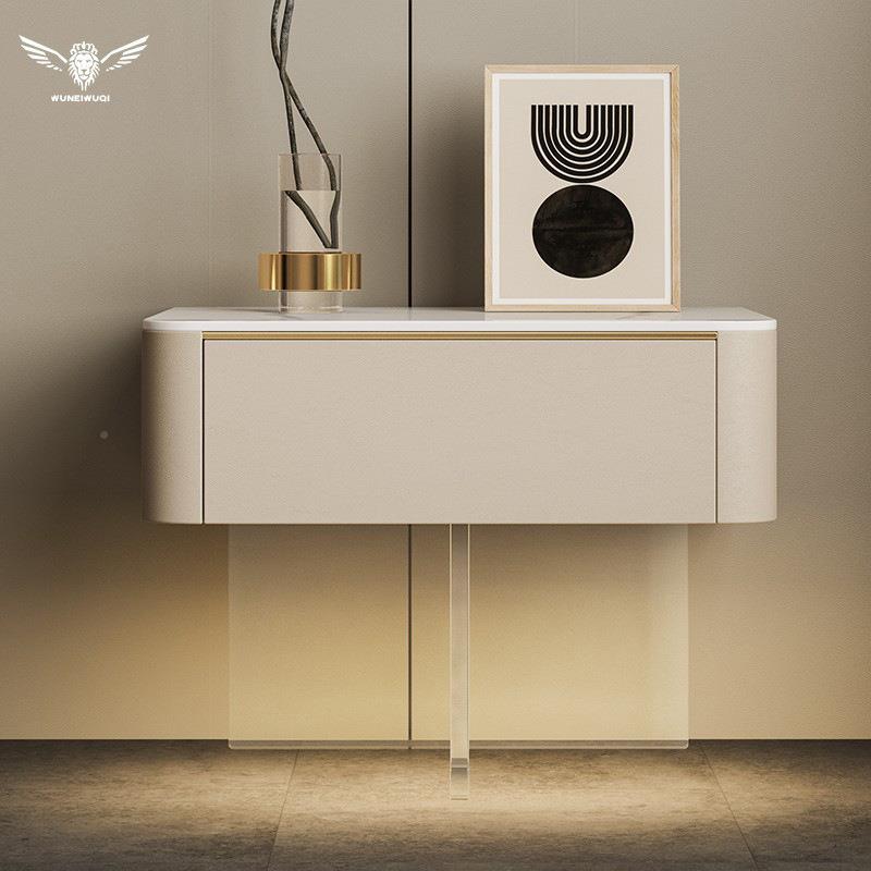 意简式轻奢板床头柜岩2025新款创悬浮极卧室带leXDDd灯实意木床边