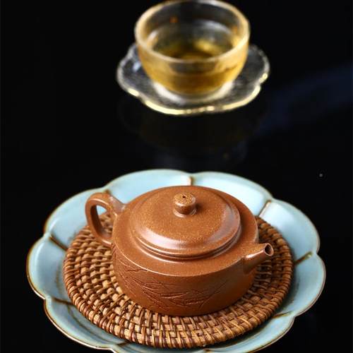 竹影扁德钟宜兴全纯手工实紫茶砂壶EYR壶厂家降坡泥壶体供货