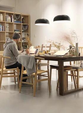 现简代约实桌木餐椅组合复家用小户型古长方70734形餐桌饭馆用餐