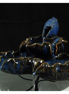 新品陶瓷流湿水件客厅桌面喷摆泉装饰加风水轮鱼GS18436缸池摆饰