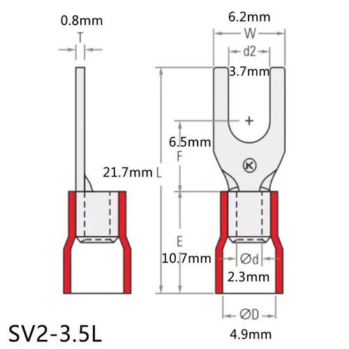SV2-压3.5LVSJ紫铜线耳线鼻子开口37mm叉形冷接线端子U型绝.缘端