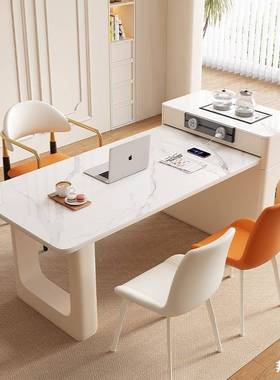 奶油中风台餐桌现代简约38114小户型厨房可伸缩法式轻奢岩板倒岛