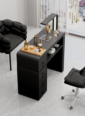 功能美甲桌20968椅套装经单型双人济带吸尘器美甲台大理石多奶油