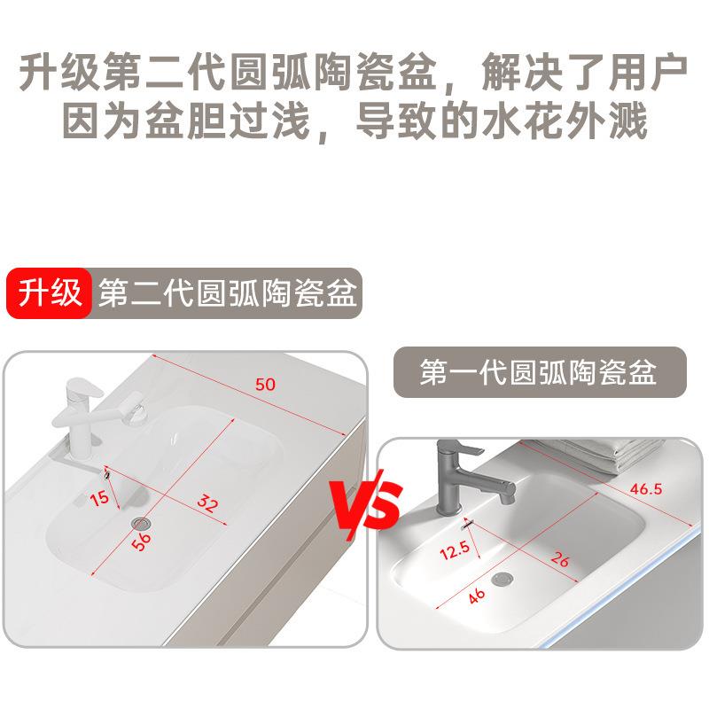 奶白网红漆浴柜室除雾镜柜JZ套装感应氛围灯免实油木板一体盆