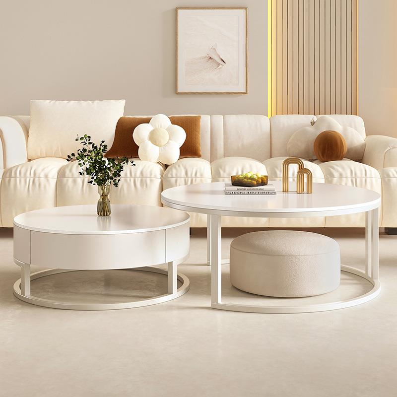 奶风油茶几客厅家用轻奢TOF5现代简约高端02新款2小户型圆形岩板