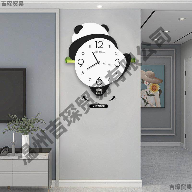 熊猫创意客时钟厅挂墙家用钟表静音餐厅摇iM68jtGX摆挂简视约电背