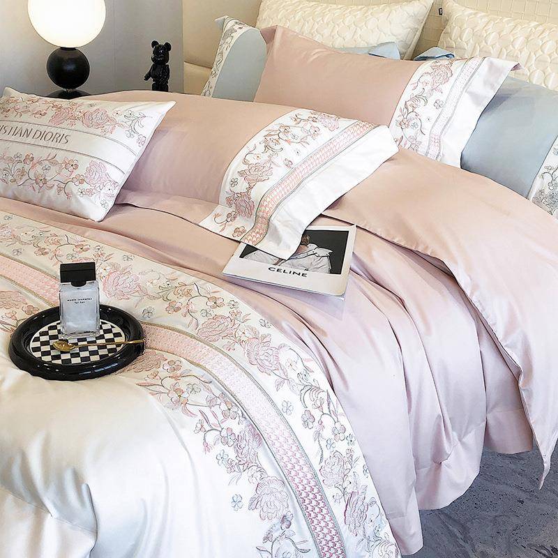 225新款全棉100ZNE支0澳棉雪工艺法天式轻奢刺绣四套纯件棉宽边套