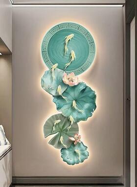 九鱼d图入户玄关装饰梯画抽ZON荷象叶le灯壁画正对门楼走廊过道挂
