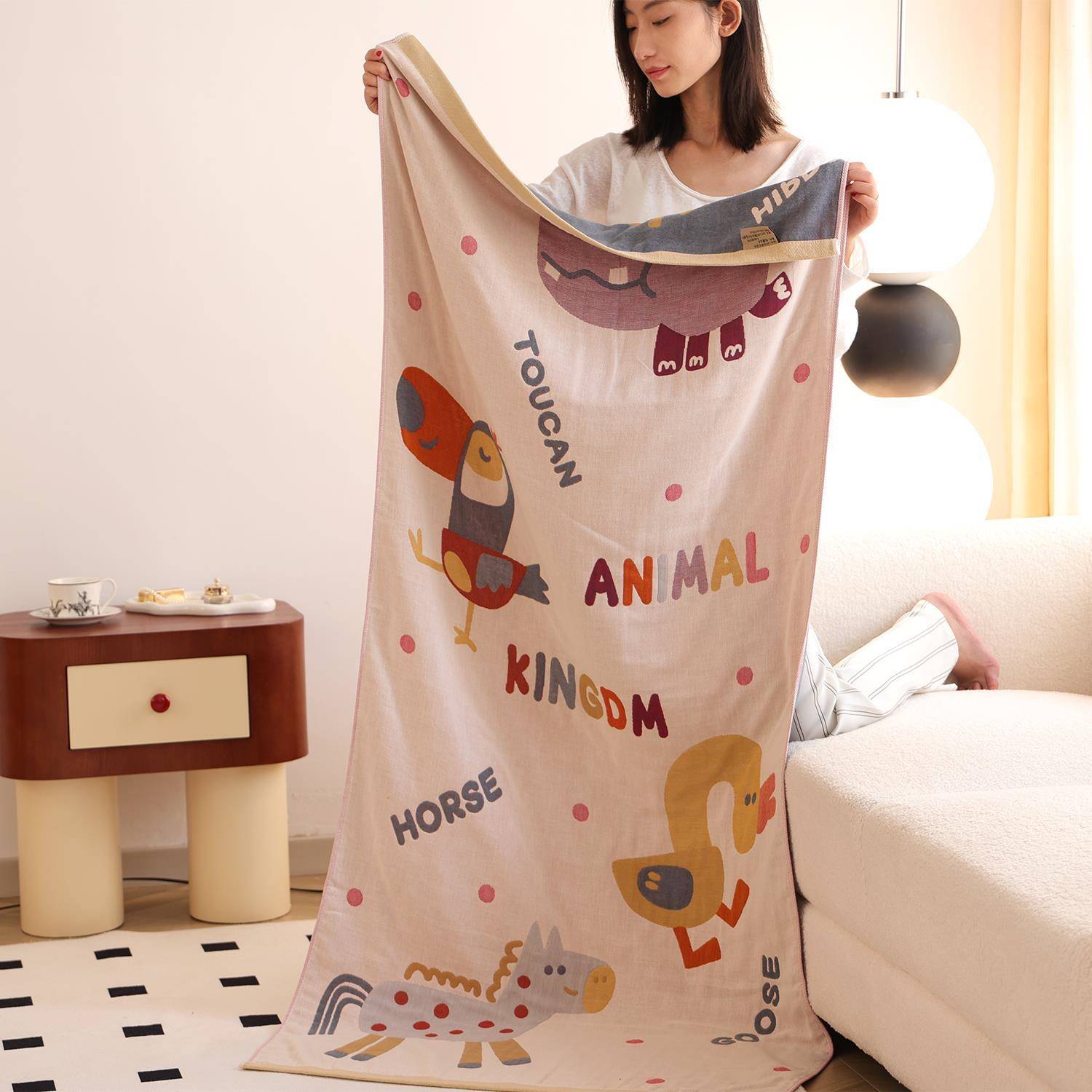 W1TR日毛系纯棉纱布OUA浴巾成人用大毛巾吸家水不掉情侣通卡洗澡