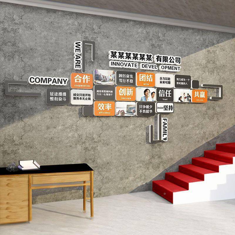 企文业化办公室墙面装饰队励志标语议团司形象背会H景布置创意贴