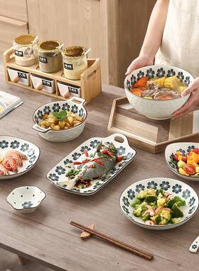 整箱蓝色小陶花碗日式餐具家瓷碗用盘碟釉下彩烤烤盘厂ANC20220价