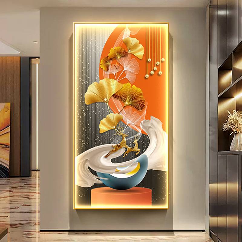 现代轻奢玄关装饰画寓意好高档走廊过道挂画创意客厅竖版氛围灯画图片