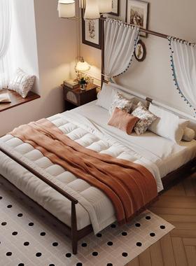 美式复古风实木架子大简床bb619#约现1代一米五单人纱幔米8床民宿