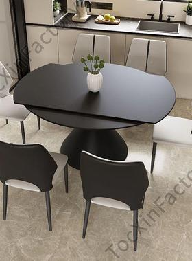 JGP1黑色岩旋板餐桌可变圆缩现TBI代桌简约家用小户型方圆两用转