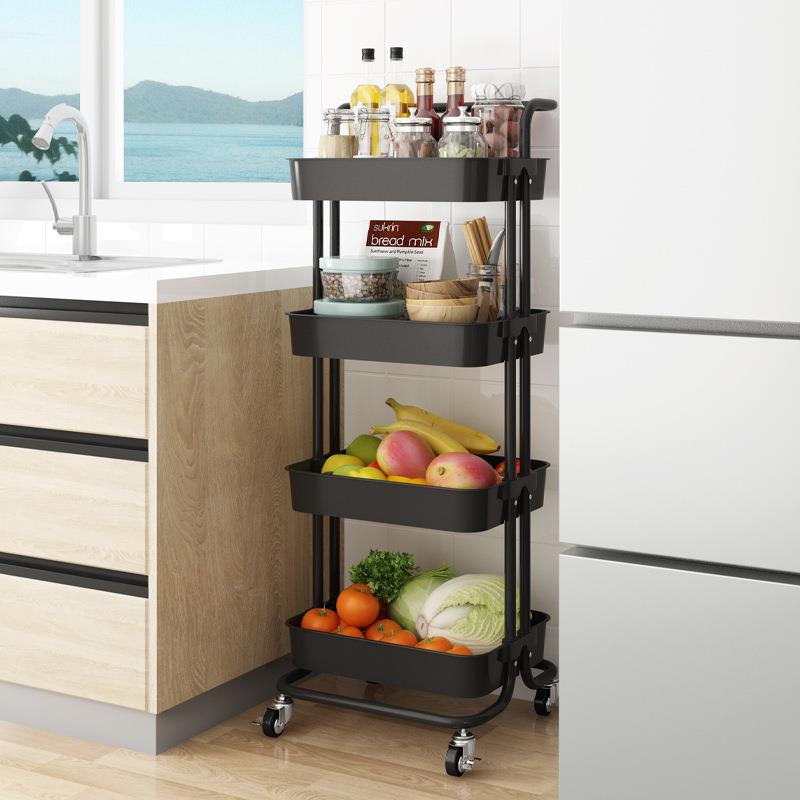 厨房用品落地收推车纳置物架万BOJ浴室客厅可移动带轮ABS塑胶手向