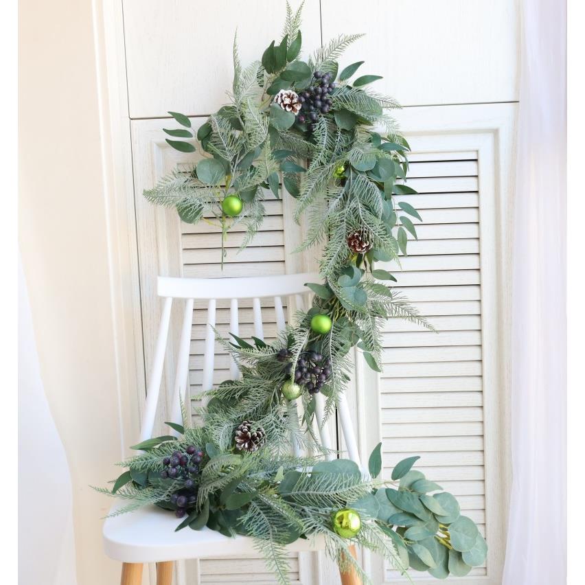 仿真松枝尤加NIM利藤条圣诞节装饰户外庭院壁挂家节居派对装饰