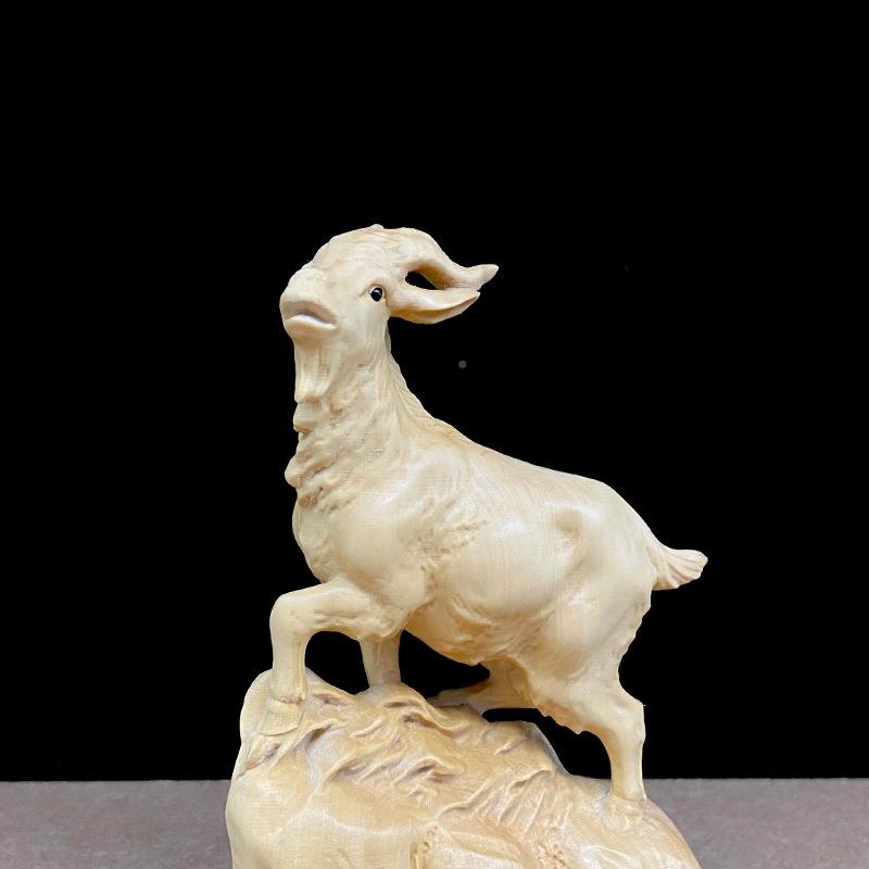 木小叶黄杨雕家居酒柜动物摆件生肖羊头DVG羊领木文玩实中式工艺