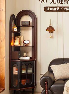 法式复实木酒柜三角柜中古置卧50159室书架一体美物式古靠架墙转