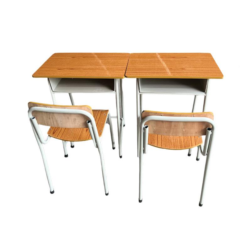 桔色木学校双人字桌套加厚中小学生课桌椅双人课桌固定旦装管靠背