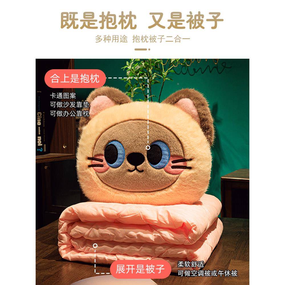 ?猫靠咪加厚抱枕被子两用办室折叠公枕头被二汽合一199车枕车用通