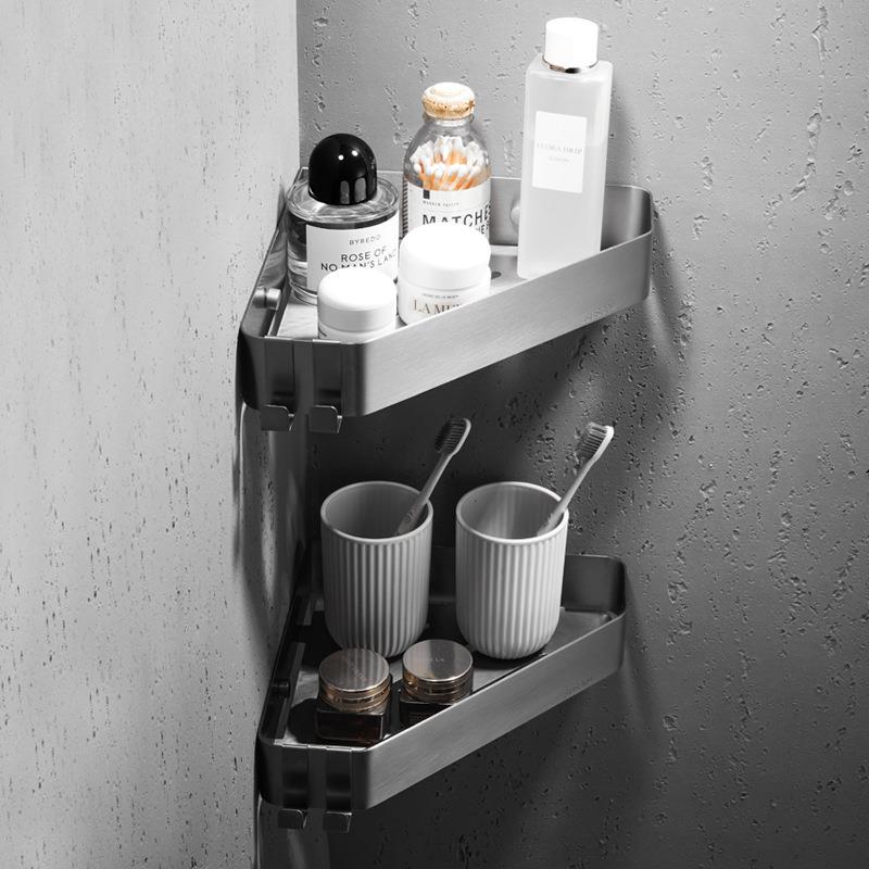 304不锈钢卫所间三角篮挂壁式LJZ厕置物架免打孔淋浴房生双层收纳