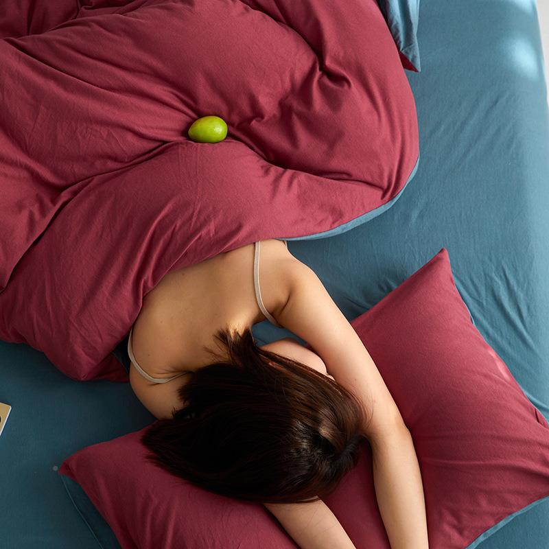 风向标-棉织棉极简撞针色天双拼四件套超柔软糯竺全棉被套床单床