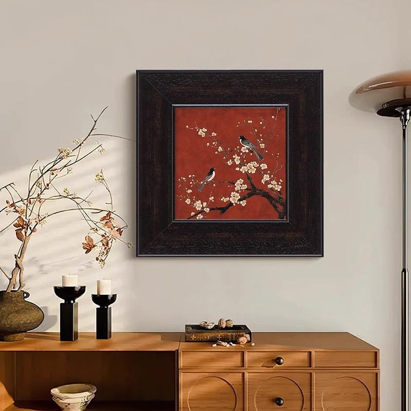 LRI典中式喜上眉俏花鸟图客厅装画饰中古风古艺术餐厅卧室新床头