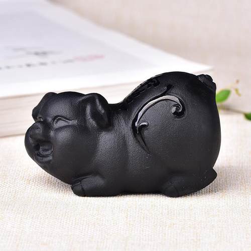 厂价直供天然黑石猪招进DLY宝磨原石打生肖财猪办公家居装饰摆曜