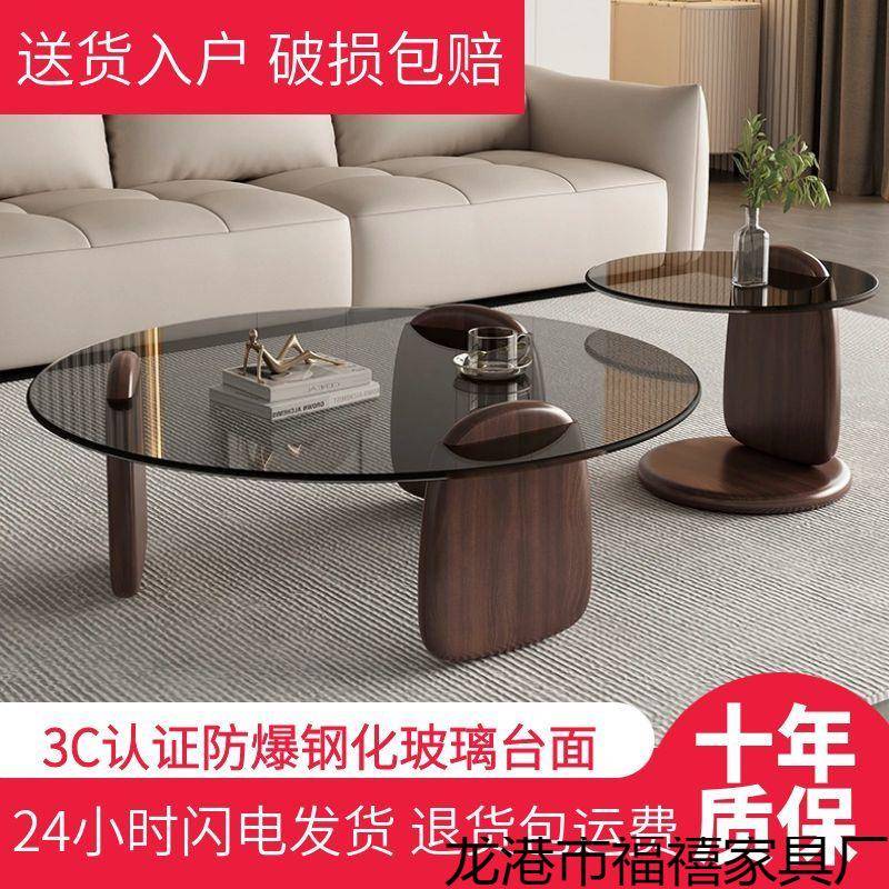 茶几客厅家用型小户璃轻奢意式简约OSX现代意茶桌创圆形组合玻茶