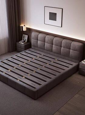意式简布艺代床现极简约科泡芙床技绒布62369双人主卧大床齐边储