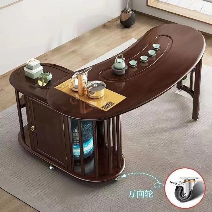 实木家用移动茶台经济型阳台小茶桌多功能茶桌烧水壶一体茶台套装