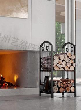 铁艺金属14227柴地火燃烧置式支柴火架层储木架多用途双可移动架