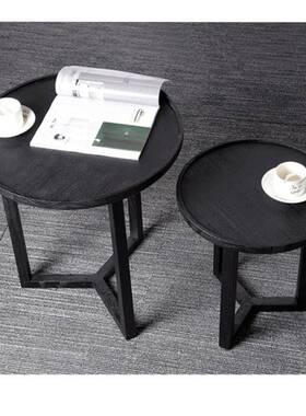 巨一圆发小形茶几配套圆几烟熏色木边60149几极实简沙组合木饰面