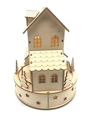 圣诞件工节旋转音乐饰木制艺YG-1902品摆家居创意桌面摆件摆手工