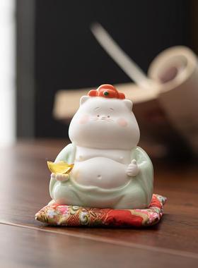 创KLF意爱招财萌猫件车载陶瓷摆猫咪家居客厅办公室桌可茶玩装饰