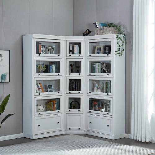 8V美柜式实木柜书架书防尘玻璃门柜儿童收纳柜展示82097客柜厅矮