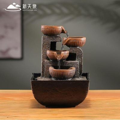 T5新天招财泉自动流水摆件循环办水K中式茶几公室桌面小摆件SDE客