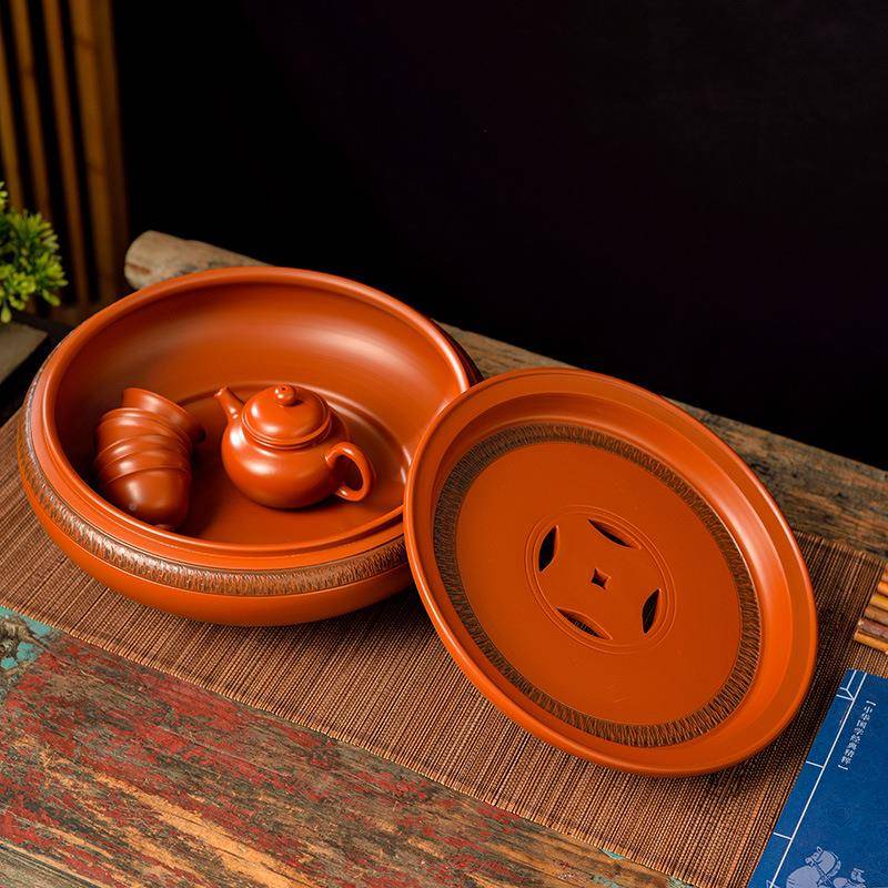 潮州煌YCF记朱泥手式拉茶家用家用圆形砂茶船储盘水干泡台茶台套