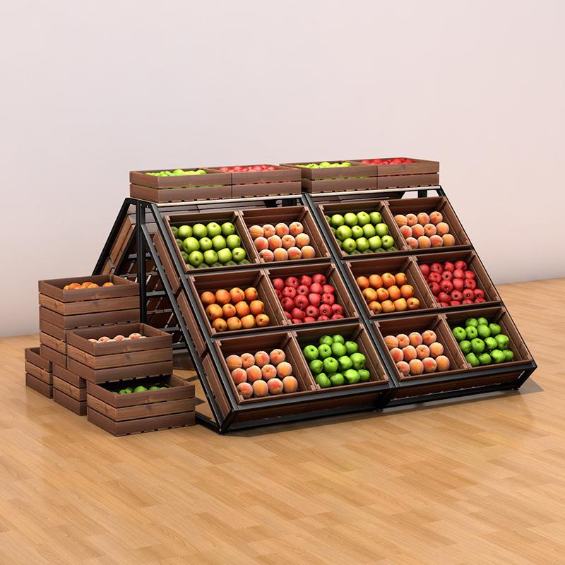 超市水蔬果XNH中岛斜面展示架菜堆头红酒岛柜岛实木果中蔬中展示