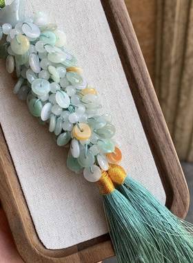 缅编甸翡翠A货配冰种MHM边角料件翡织车挂居家挂件翠三彩糯种挂件