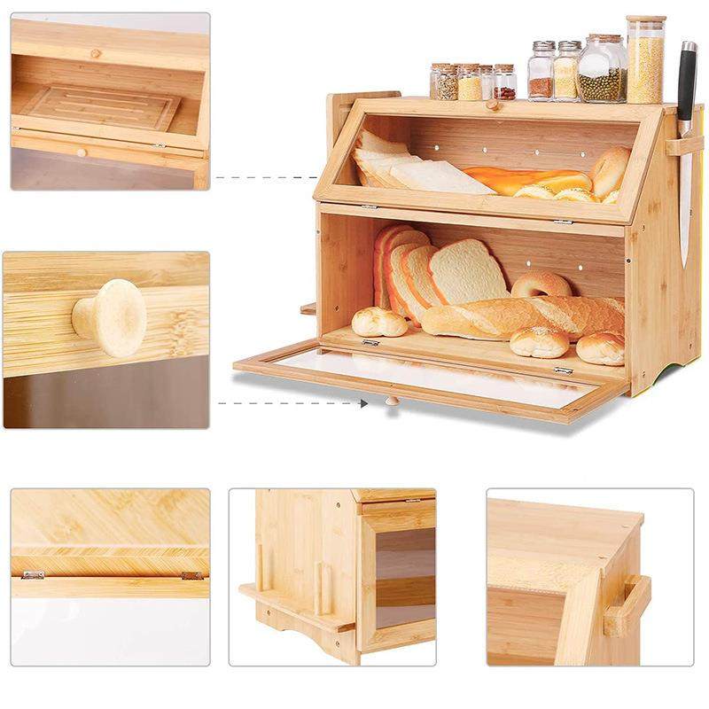 竹制多双层司面包箱功能吐收纳盒家用厨房带克力93080盒亚子