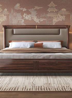 新中式乌金实木1床.8M双人软中包卧室气压储木物床82258现代简约