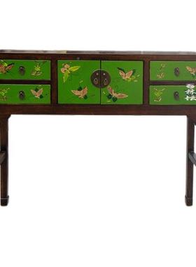 新中式妆台榆木彩绘仿具玄关风厅柜小户型柜化妆77401台桔红梳色