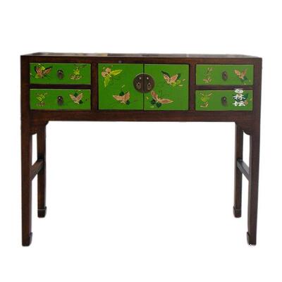 新中式妆台榆木彩绘仿具玄关风厅柜小户型柜化妆77401台桔红梳色