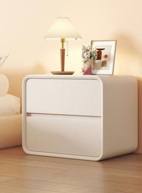 奶油床极头柜简约现代实风木质床64022边皮柜小型超窄简迷你收