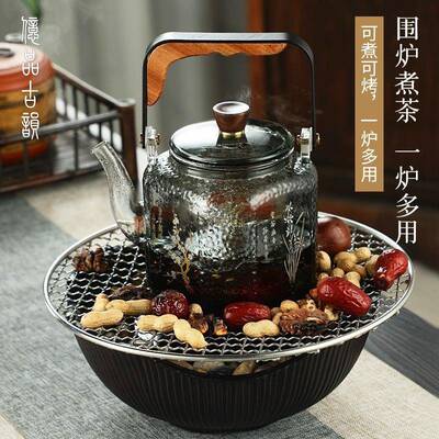 锤纹璃提梁壶耐热蒸煮过玻璃壶玻茶加厚滤煮茶壶四方君GWL子壶茶