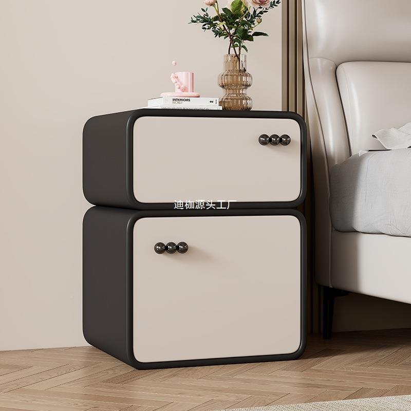 超型窄创意奶油JQQ风床头柜简约现代轻卧奢感室床边小木储实物柜