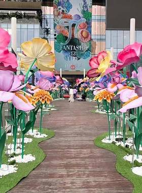 EEVA虞美VA虞美人真花商场造景置大型防布水路引花婚庆装饰仿婚礼