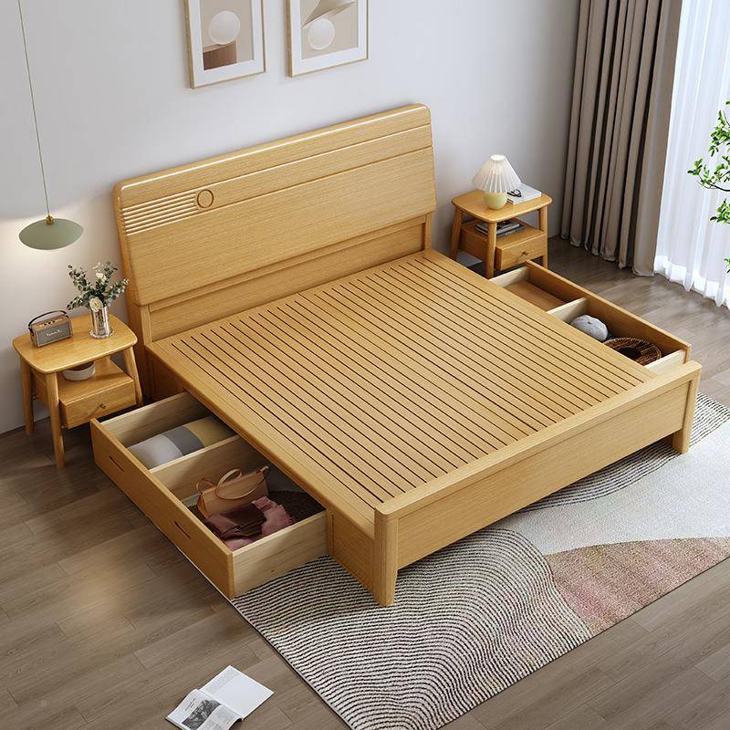 榉木实木工厂直销1.8双人m床主卧婚现代简约小户IID床型高箱储物